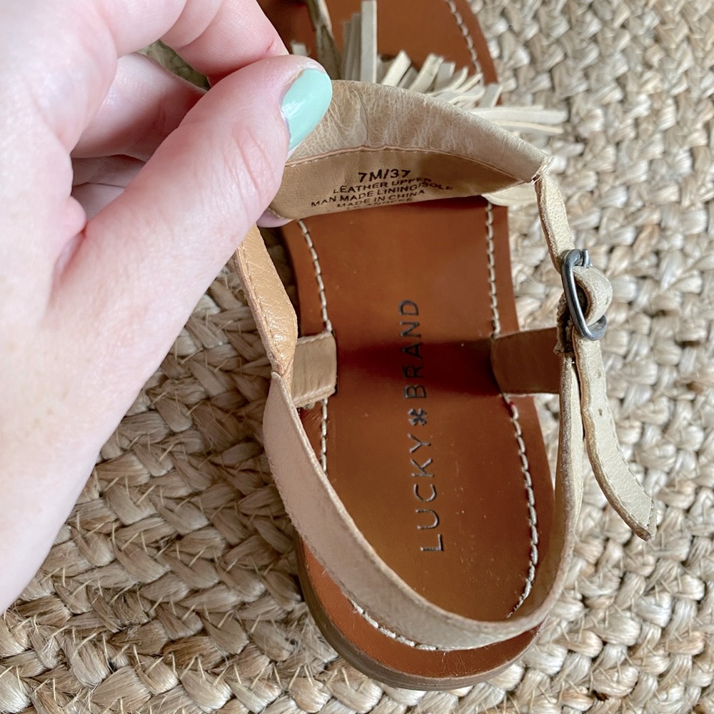 LUCKY BRAND Fringed Leather Thong Sandals - Picture 6 of 6